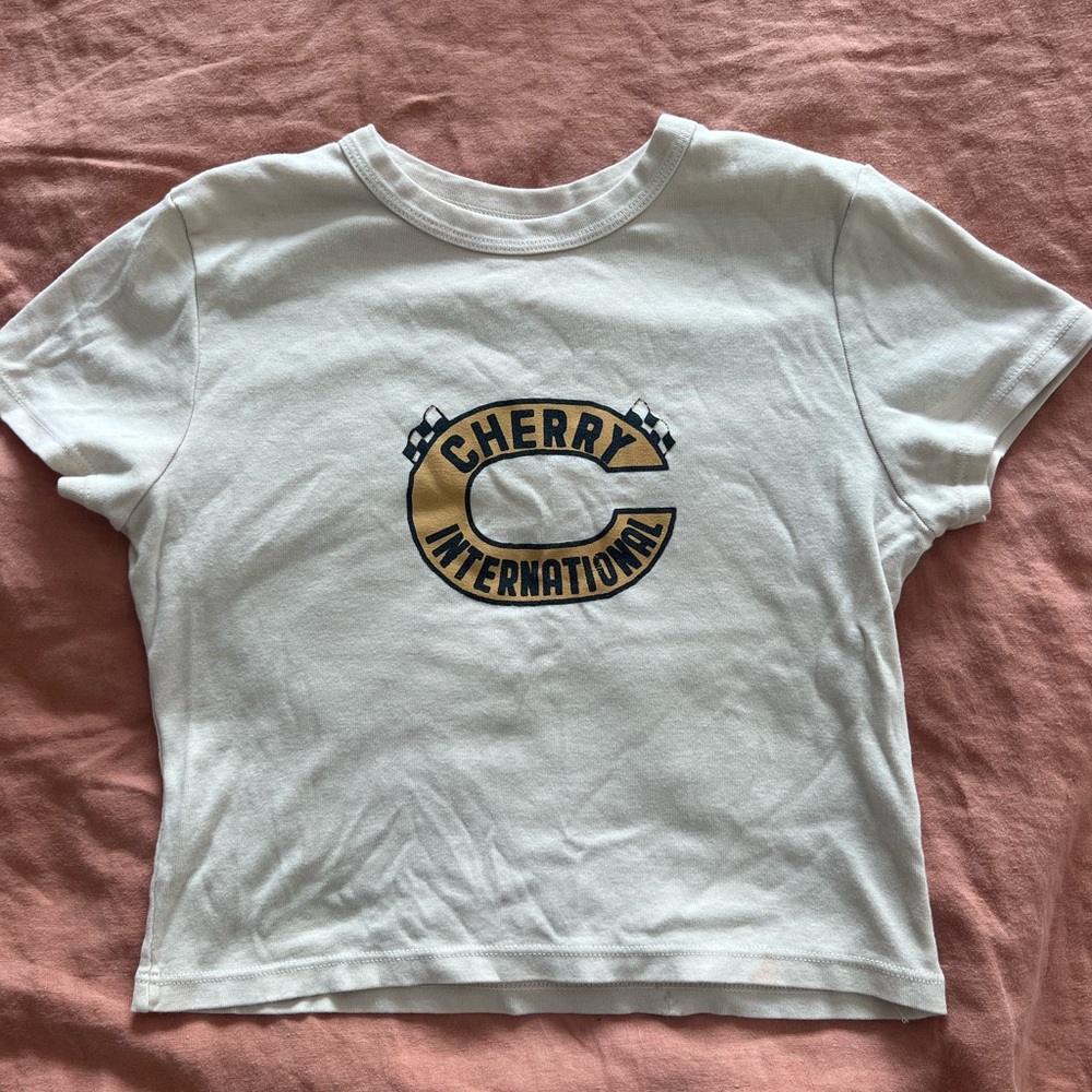 Cherry LA cream Crop Top with Gold Logo